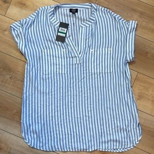 Jones New York Blue and White Striped Blouse